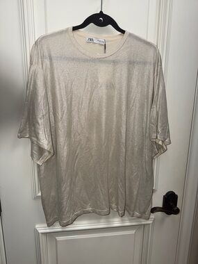 🌷Zara Metallic Cream Short Sleeve Top